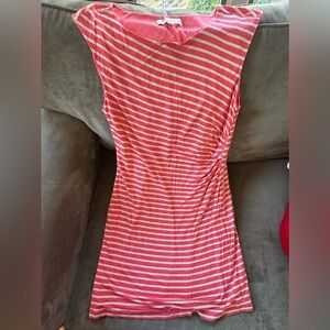 LOFT Coral and Cream Striped Dress. Ruched left side Size LP
